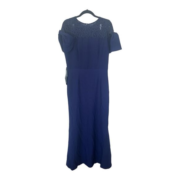 JS Collections Lace Trim Knot Sleeve Evening Maxi Dress Gown Blue Womens Size 10 - Picture 3 of 6